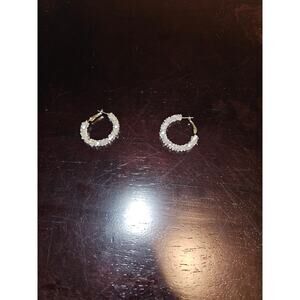 Beaded Clasp Closure Hoop Earrings Clear Beads